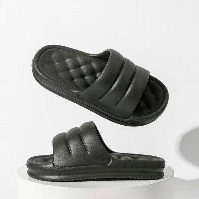 Stevvex black EVA slide sandals with three padded straps and thick platform sole on Tampa Home & Garden Store