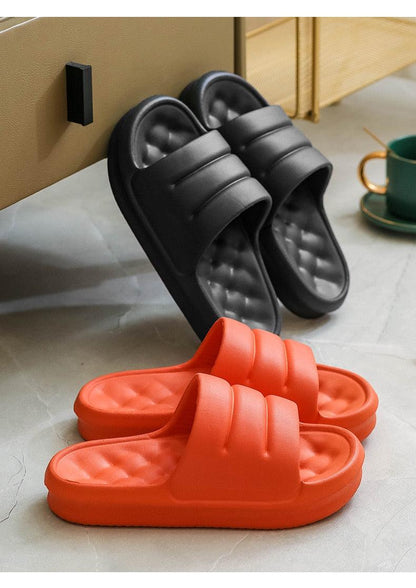 Stevvex EVA thick-sole open-toe indoor slippers, black and orange cushioned slides, 2 pairs on Tampa Home & Garden Store