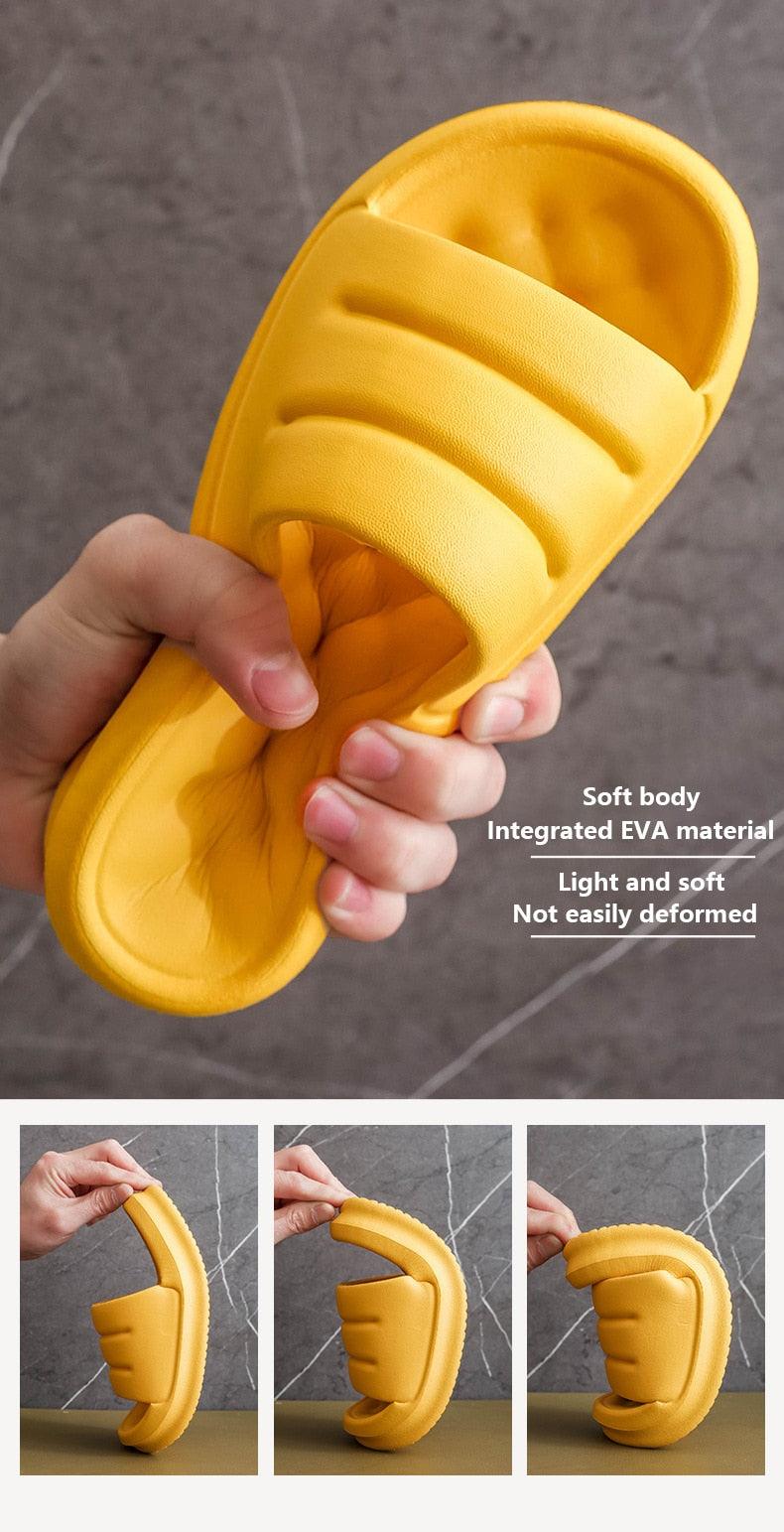 Stevvex yellow EVA open-toe slides with thick cushioned sole, soft anti-slip indoor sandals on Tampa Home & Garden Store