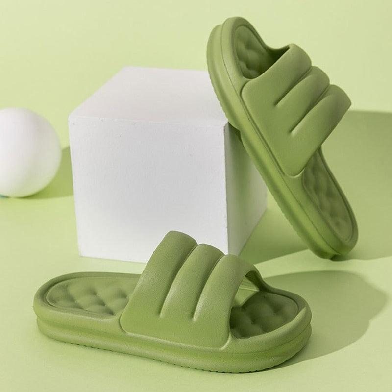 EVA cloud slides Stevvex, green pair with thick straps open-toe indoor sandals on Tampa Home & Garden Store