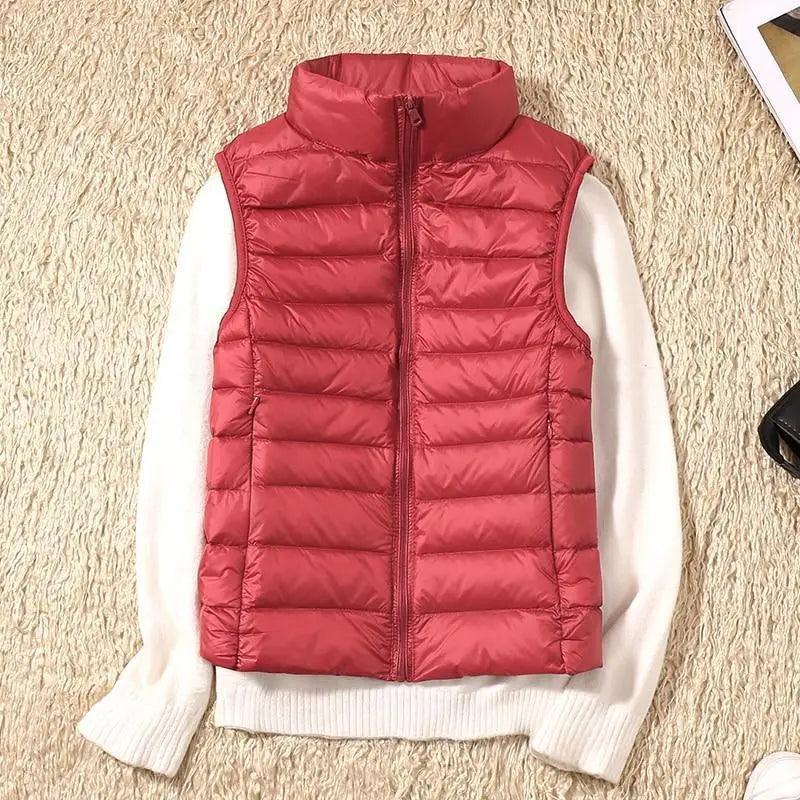 Down vest Stevvex red ultralight with high collar sleeveless quilted puffer on Tampa Home & Garden Store