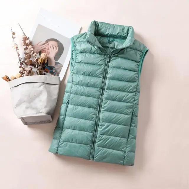 Stevvex ultra-light women's down vest ST93348NLF teal high-collar sleeveless coat on Tampa Home & Garden Store