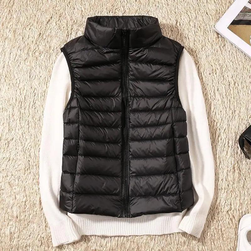 Stevvex ultra light duck down vest with high collar, black sleeveless vest on Tampa Store on Tampa Home & Garden Store