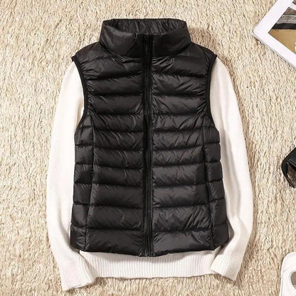 Ultralight women's black quilted down vest with high collar by Stevvex on Tampa Home & Garden Store