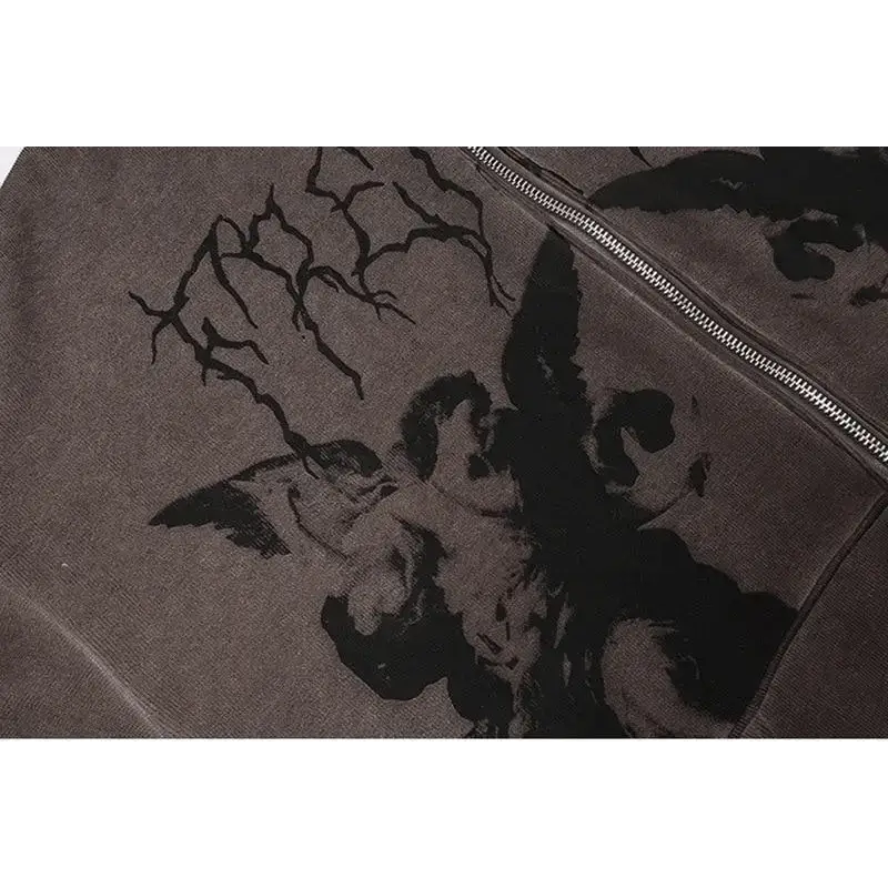 Trendy Vintage Hip Hop Hoodie Angel Print