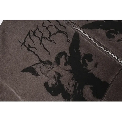 Trendy Vintage Hip Hop Hoodie Angel Print