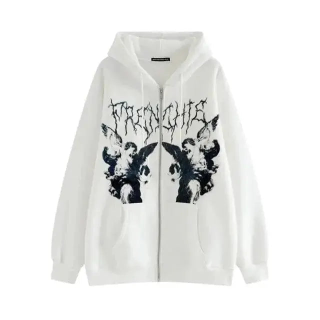 Trendy Vintage Hip Hop Hoodie Angel Print
