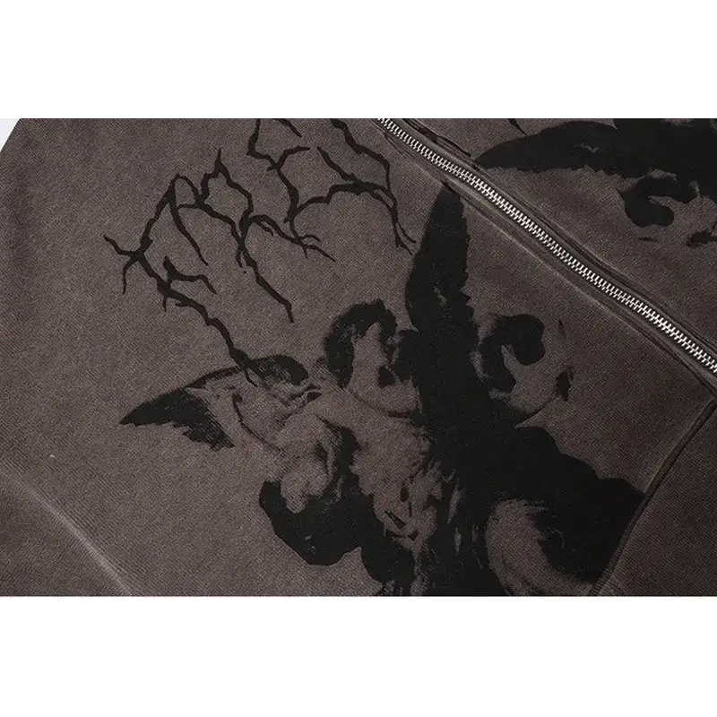 Trendy Vintage Hip Hop Hoodie Angel Print