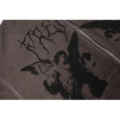 Trendy Vintage Hip Hop Hoodie Angel Print