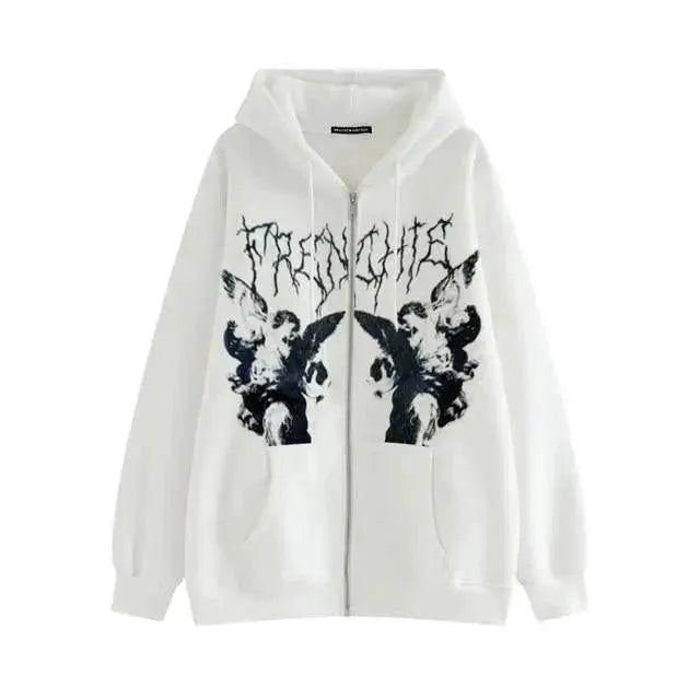 Trendy Vintage Hip Hop Hoodie Angel Print