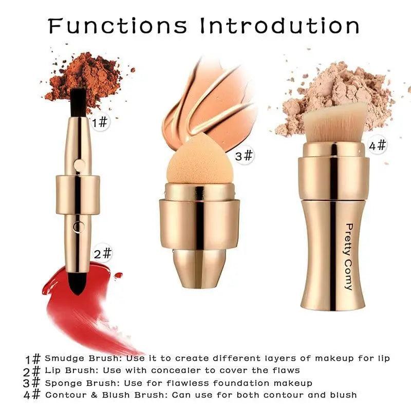 4-in-1 makeup brush set by Stevvex in gold for foundation, concealer, contour/blush and lip on Tampa Home & Garden Store