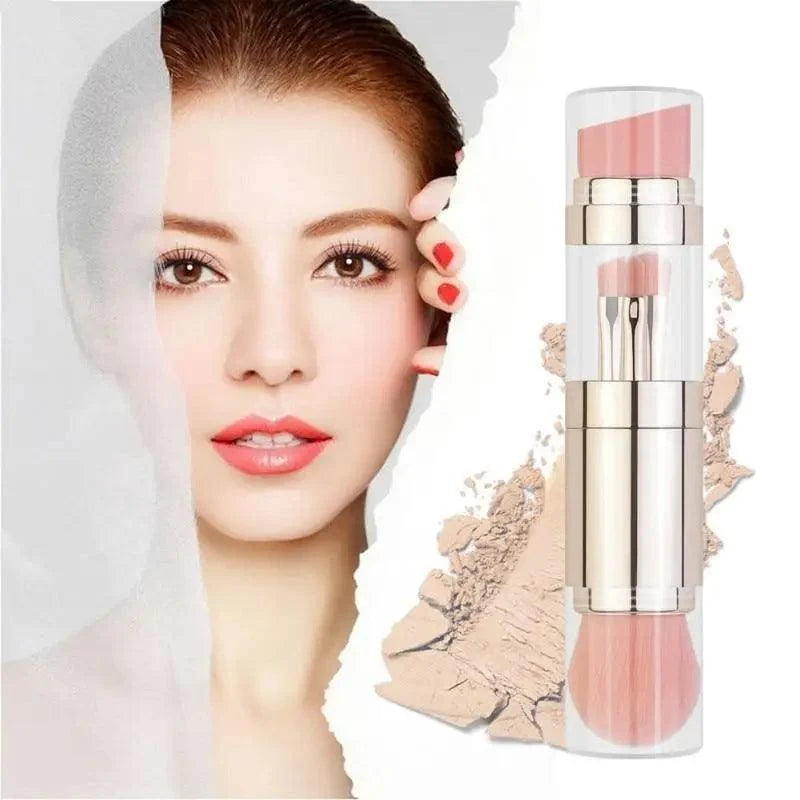 Stevvex 4-in-1 makeup brush set foundation brows eyeshadow blush; gold handle pink bristles on Tampa Home & Garden Store