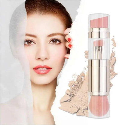 Stevvex 4-in-1 makeup brush set foundation brows eyeshadow blush; gold handle pink bristles on Tampa Home & Garden Store