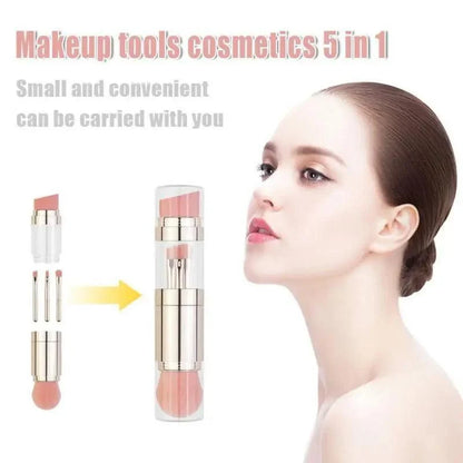 Stevvex 4-in-1 makeup brush set with gold-pink handle foundation brows eyeliner blush concealer on Tampa Home & Garden Store