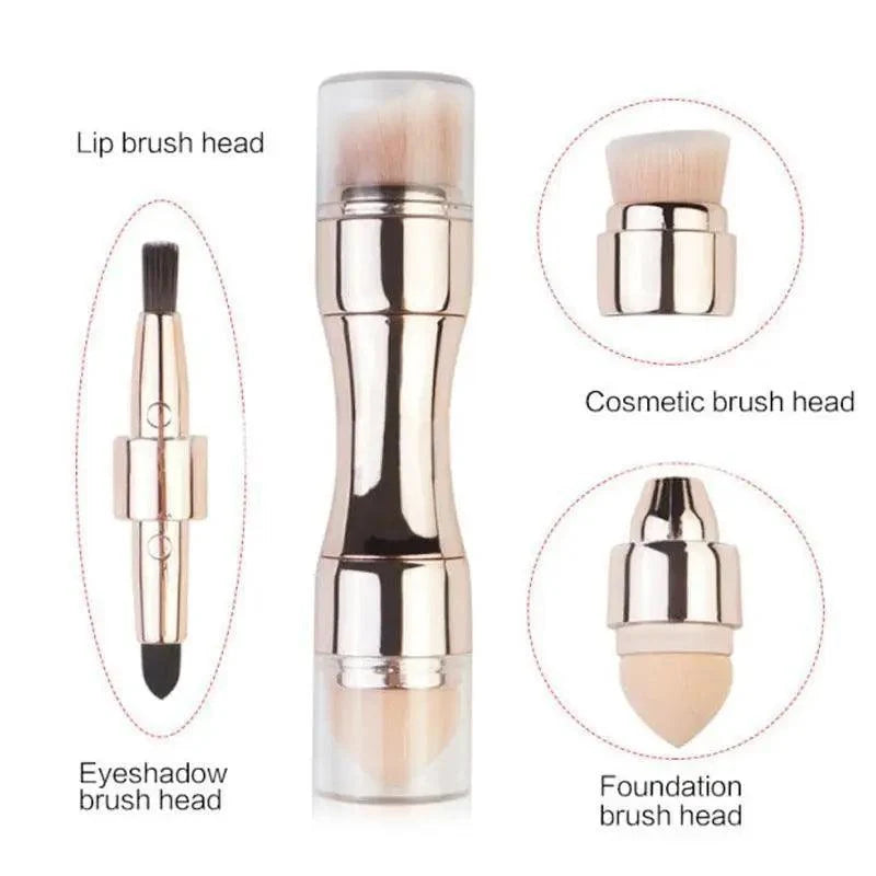 4-in-1 makeup brush Stevvex with rose-gold handle and 4 heads foundation eyeshadow lip cosmetic on Tampa Home & Garden Store
