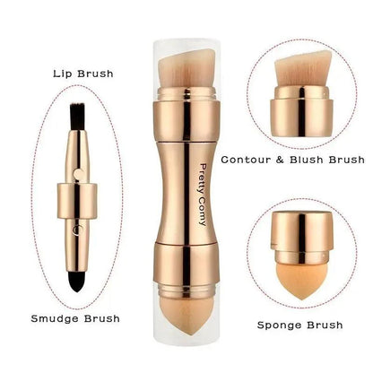 4-in-1 makeup brush set with rose-gold handle and four heads: lip, smudge, contour/blush, sponge on Tampa Home & Garden Store