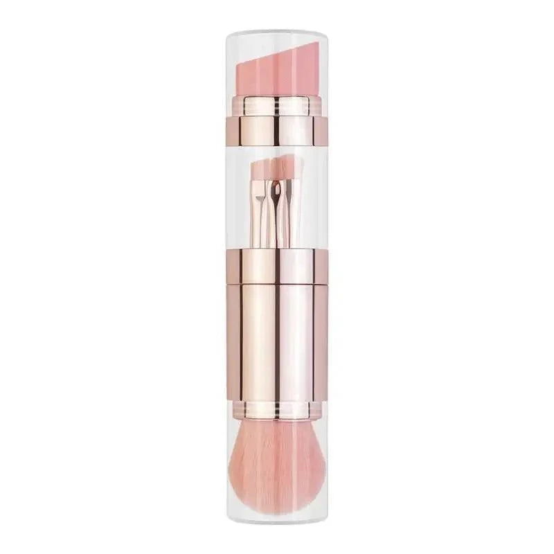 Stevvex 4-in-1 makeup brush set in clear tube with rose-gold, foundation and concealer brush on Tampa Home & Garden Store