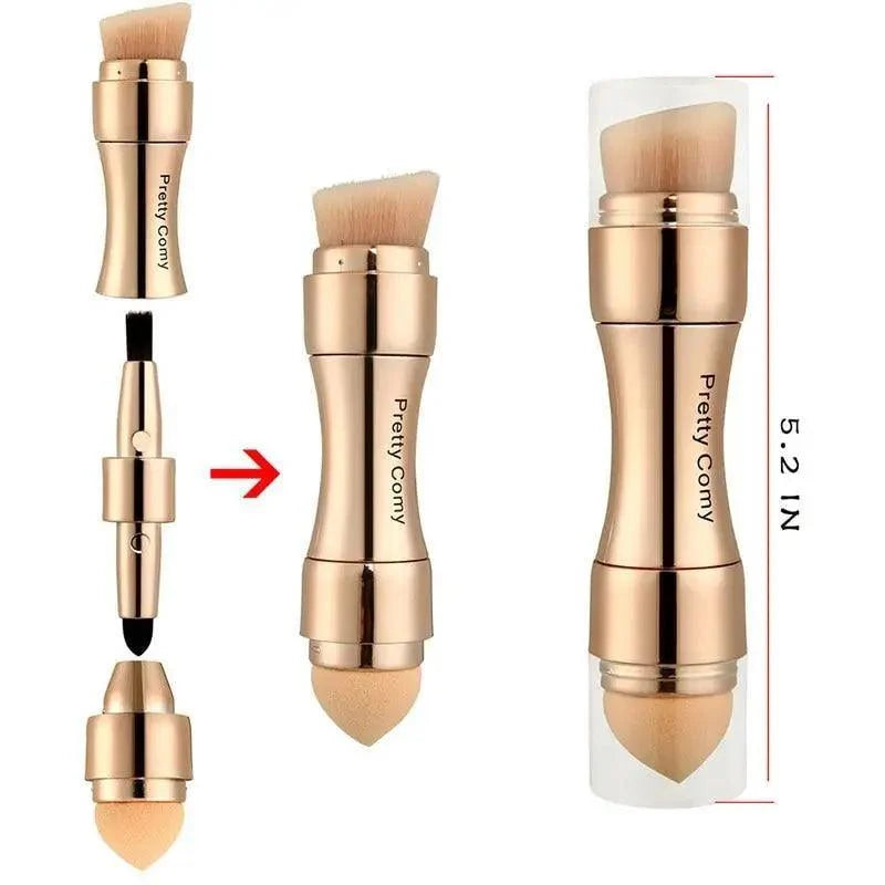 Stevvex New Vintage 4 In 1 makeup brushes set with rose gold handle and removable heads on Tampa Home & Garden Store