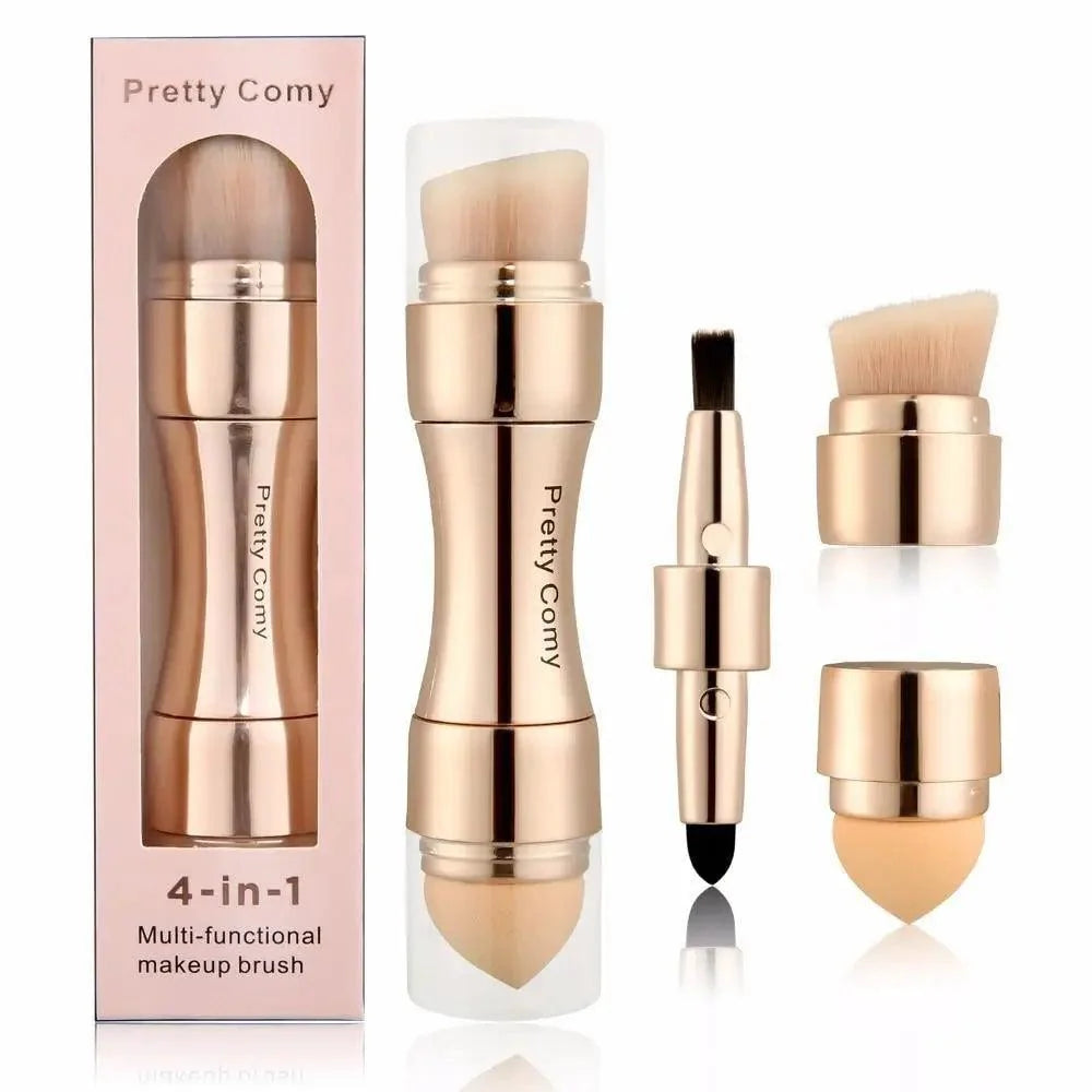 Stevvex 4-in-1 makeup brush set rose-gold handle with foundation sponge concealer on Tampa Home & Garden Store