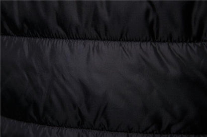 Stevvex men's quilted waterproof winter jacket close-up black hooded puffer fabric on Tampa Home & Garden Store