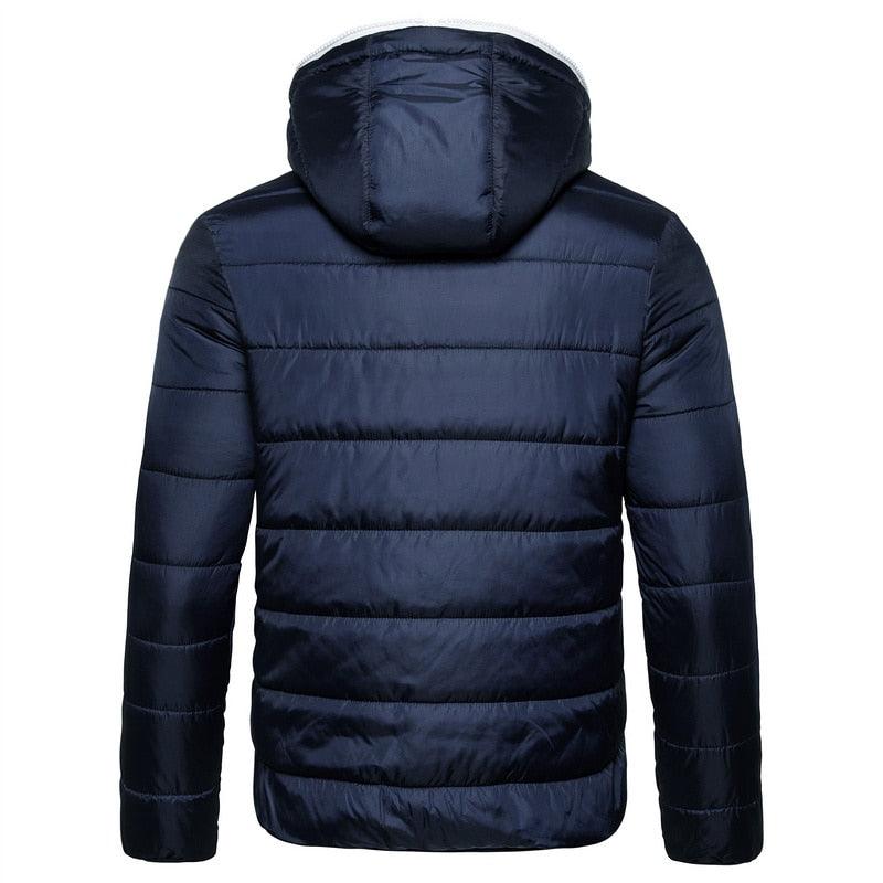 Stevvex men's blue waterproof puffer jacket with hood, quilted warm windproof coat for winter on Tampa Home & Garden Store