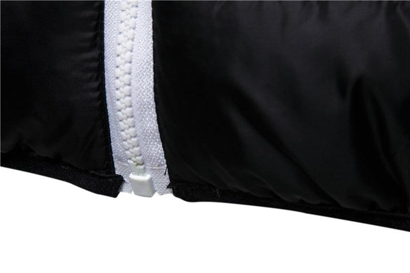 Black waterproof hooded winter jacket with white zipper for men on Tampa Home & Garden Store