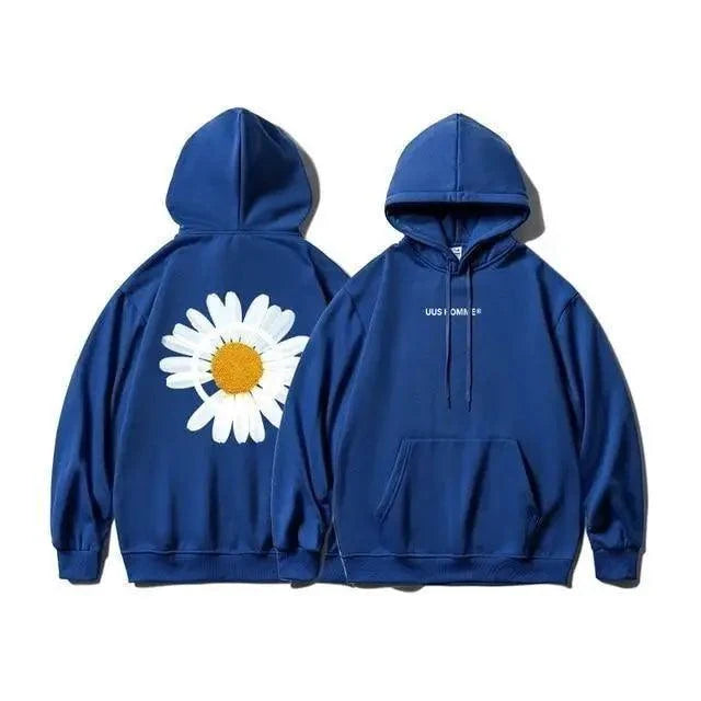 Stevvex blue sunflower print hoodies, two-piece set with front pocket and drawstring hood on Tampa Home & Garden Store