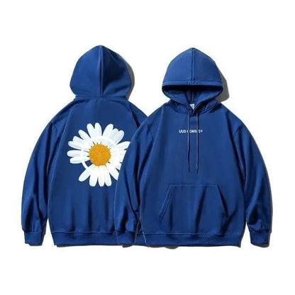 Stevvex blue sunflower print hoodies, two-piece set with front pocket and drawstring hood on Tampa Home & Garden Store