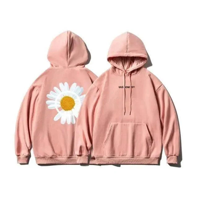Stevvex pink oversized hoodie with sunflower back print and front logo, 2 hoodies on Tampa Home & Garden Store