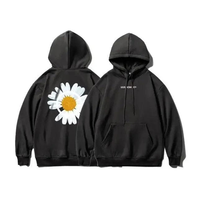 Stevvex black hoodie with sunflower back print, oversized fit, 2pcs on Tampa Home & Garden Store