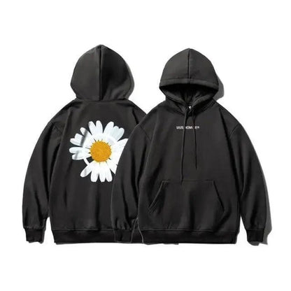 Stevvex black hoodie with sunflower back print, oversized fit, 2pcs on Tampa Home & Garden Store