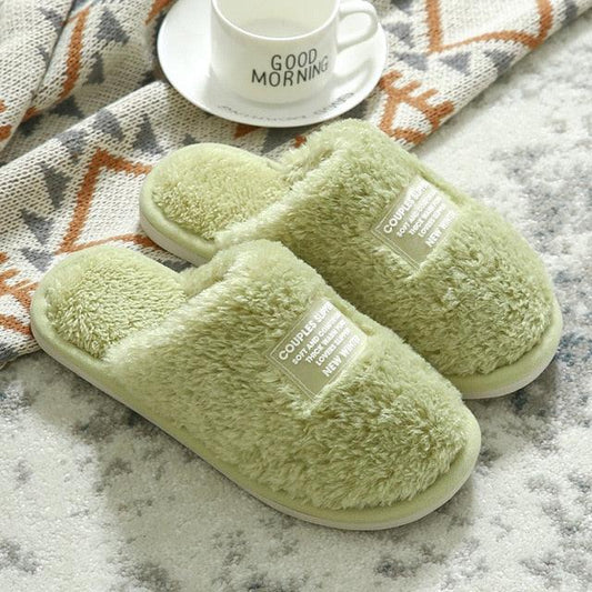 Stevvex light green plush slippers pair with memory foam sole for indoor warmth on Tampa Home & Garden Store