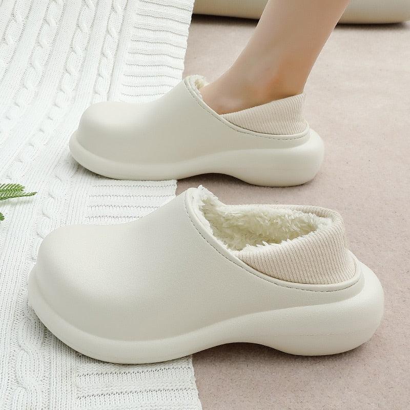 Stevvex women's white plush slippers with faux fur lining and thick cushioned sole on Tampa Home & Garden Store