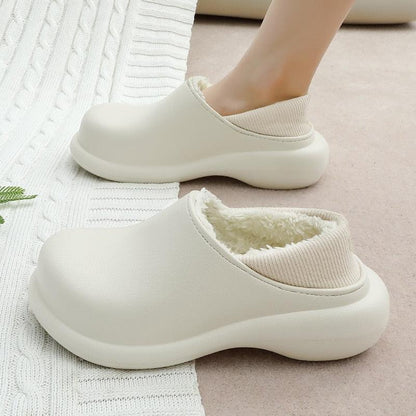 Stevvex women's white plush slippers with faux fur lining and thick cushioned sole on Tampa Home & Garden Store
