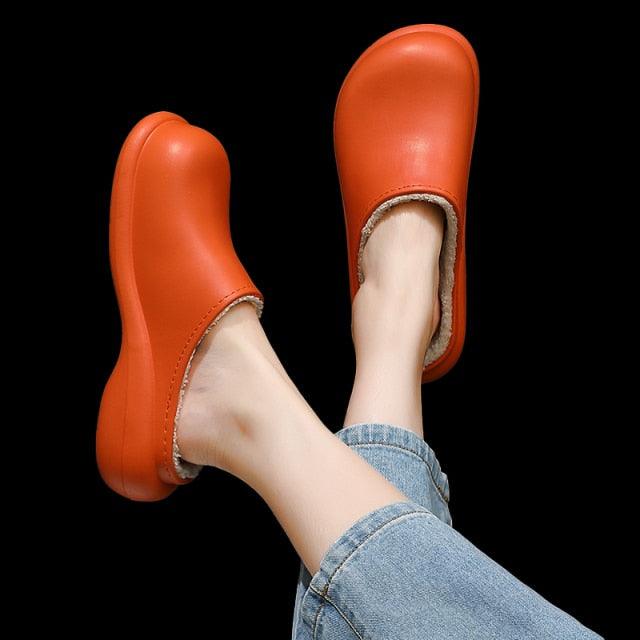 Stevvex orange women's slippers with plush lining, memory foam, non-slip thick sole on Tampa Home & Garden Store