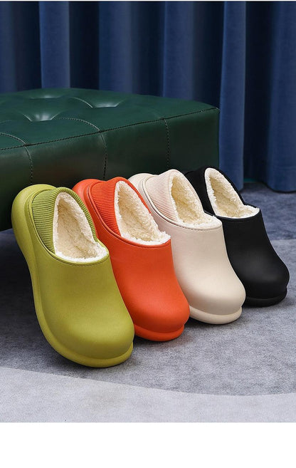 Winter women slippers with plush lining and thick 6cm sole in green, orange, cream beige & black on Tampa Home & Garden Store
