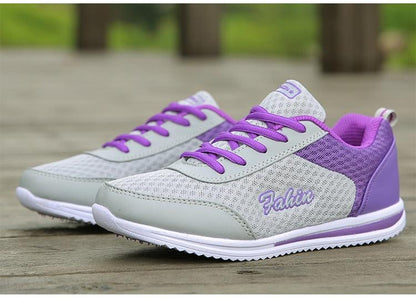 Purple women's casual sneakers Stevvex with breathable gray mesh and purple laces on Tampa Home & Garden Store