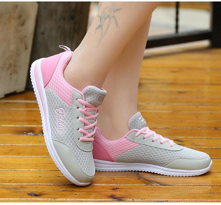 Stevvex women's pink gray breathable mesh sneakers for walking and gym non-slip sole on Tampa Home & Garden Store