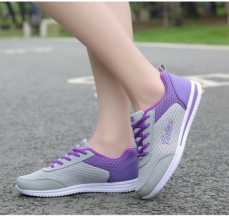 Stevvex women's purple breathable mesh sneakers with grey overlays, lace-up casual running shoes on Tampa Home & Garden Store