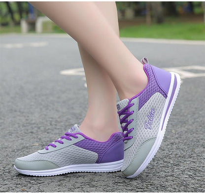 Stevvex women's purple breathable mesh sneakers with grey overlays, lace-up casual running shoes on Tampa Home & Garden Store