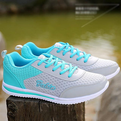 Stevvex womens turquoise mesh sneakers with teal laces, breathable non-slip gym shoes pair on Tampa Home & Garden Store