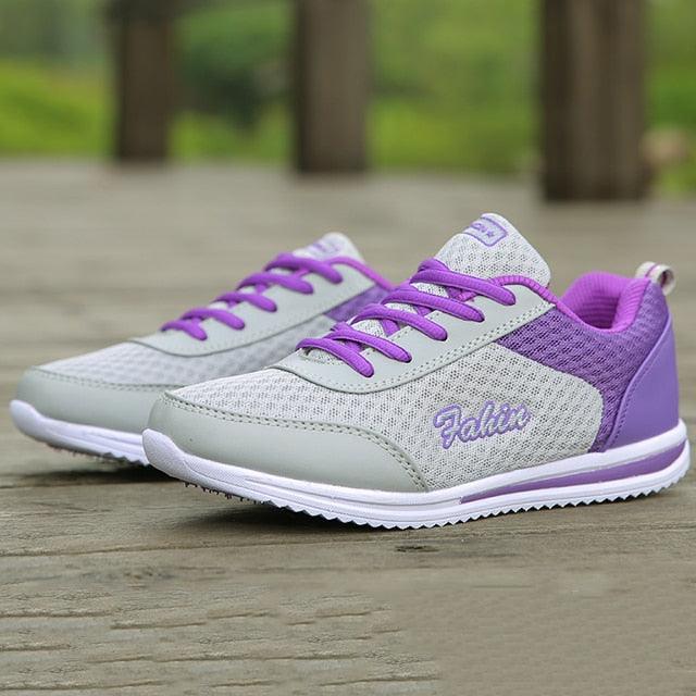 Stevvex women's purple mesh sneakers with gray overlays, breathable casual athletic shoes on Tampa Home & Garden Store