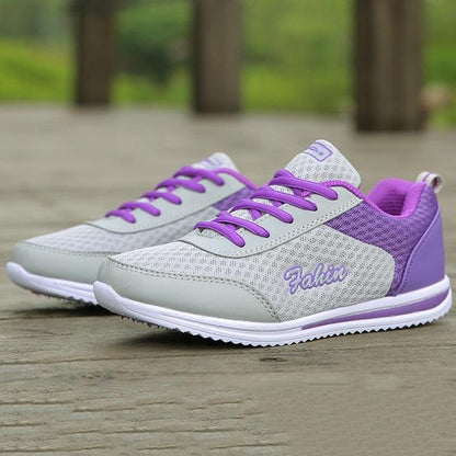 Stevvex women's purple mesh sneakers with gray overlays, breathable casual athletic shoes on Tampa Home & Garden Store