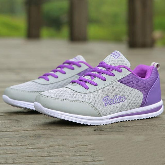 Stevvex women's purple mesh sneakers with gray overlays, breathable casual athletic shoes on Tampa Home & Garden Store