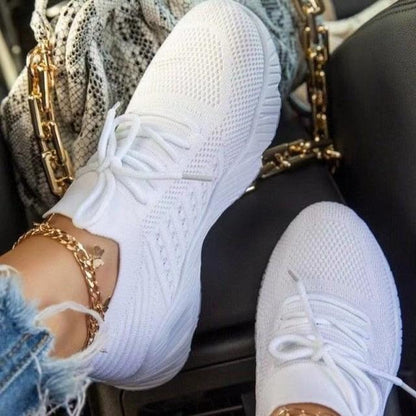 Stevvex white mesh sneakers lace-up athletic casual shoes with chunky sole pair on Tampa Home & Garden Store