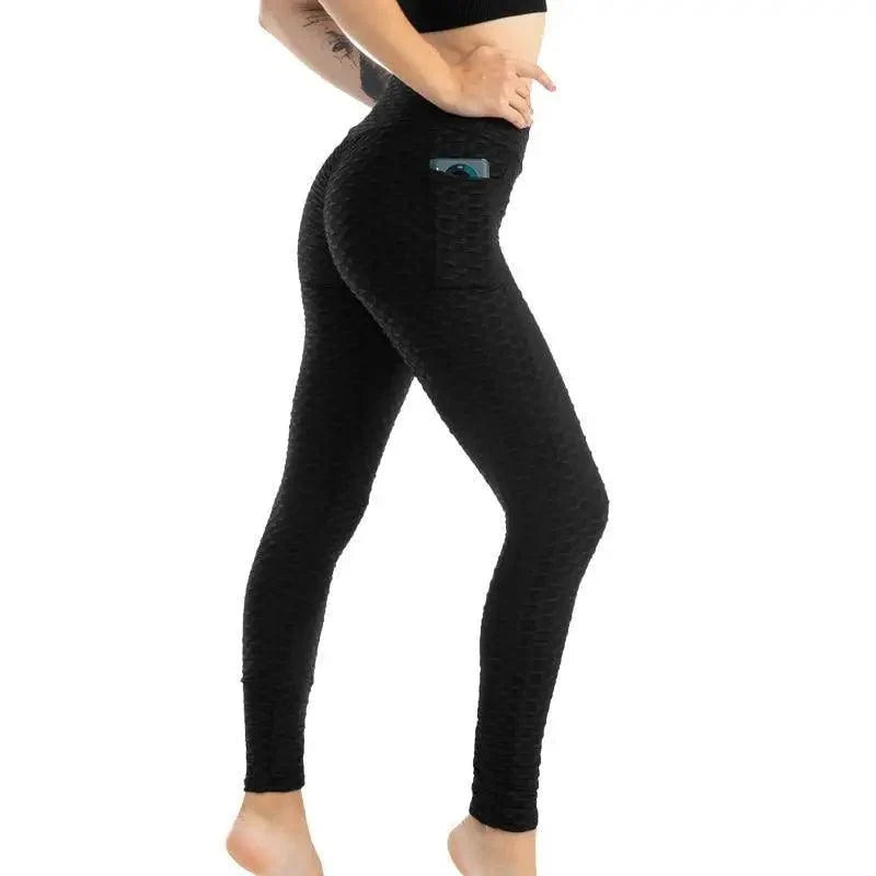 Women fitness pocket leggings by Stevvex black high-waist with side pocket for running and gym on Tampa Home & Garden Store