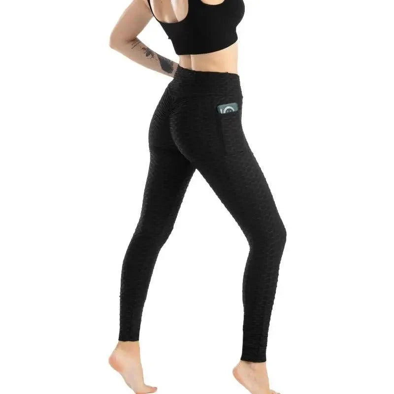 Stevvex women's pocket leggings, black high-waist gym pants with side pocket on Tampa Home & Garden Store