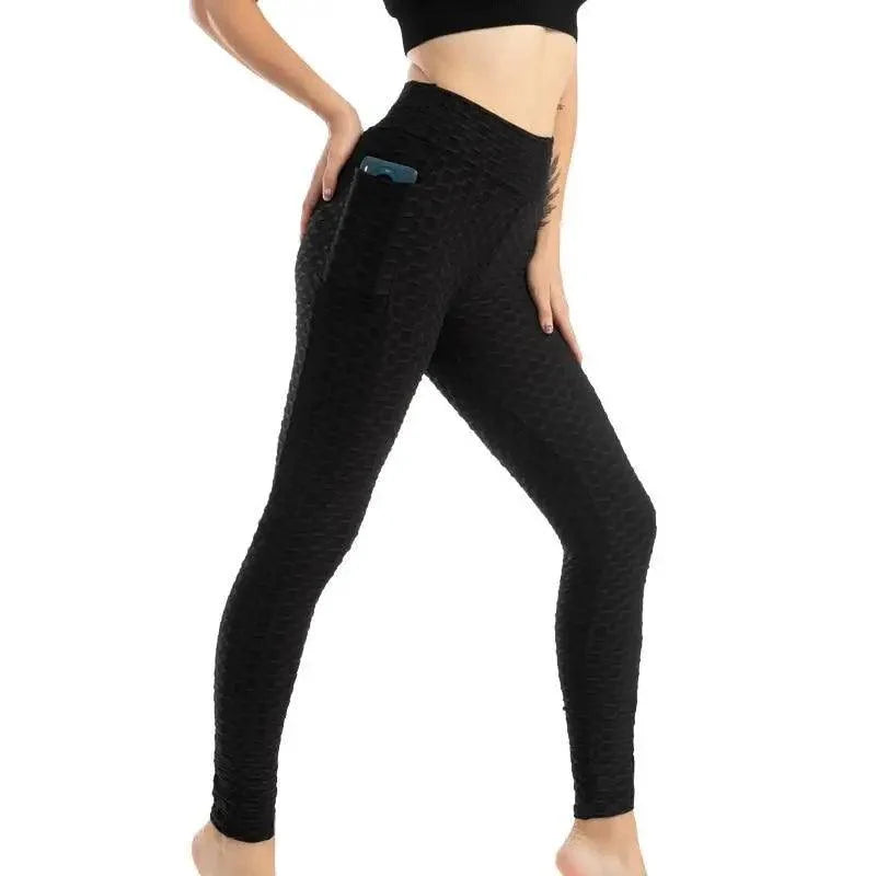 Stevvex New Women Fitness Pocket Push Up Leggings, high-waist black with side phone pocket on Tampa Home & Garden Store