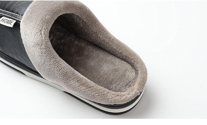 Stevvex black PU leather house slipper with plush lining and memory foam for men on Tampa Home & Garden Store