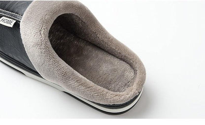 Stevvex black PU leather house slipper with plush lining and memory foam for men on Tampa Home & Garden Store